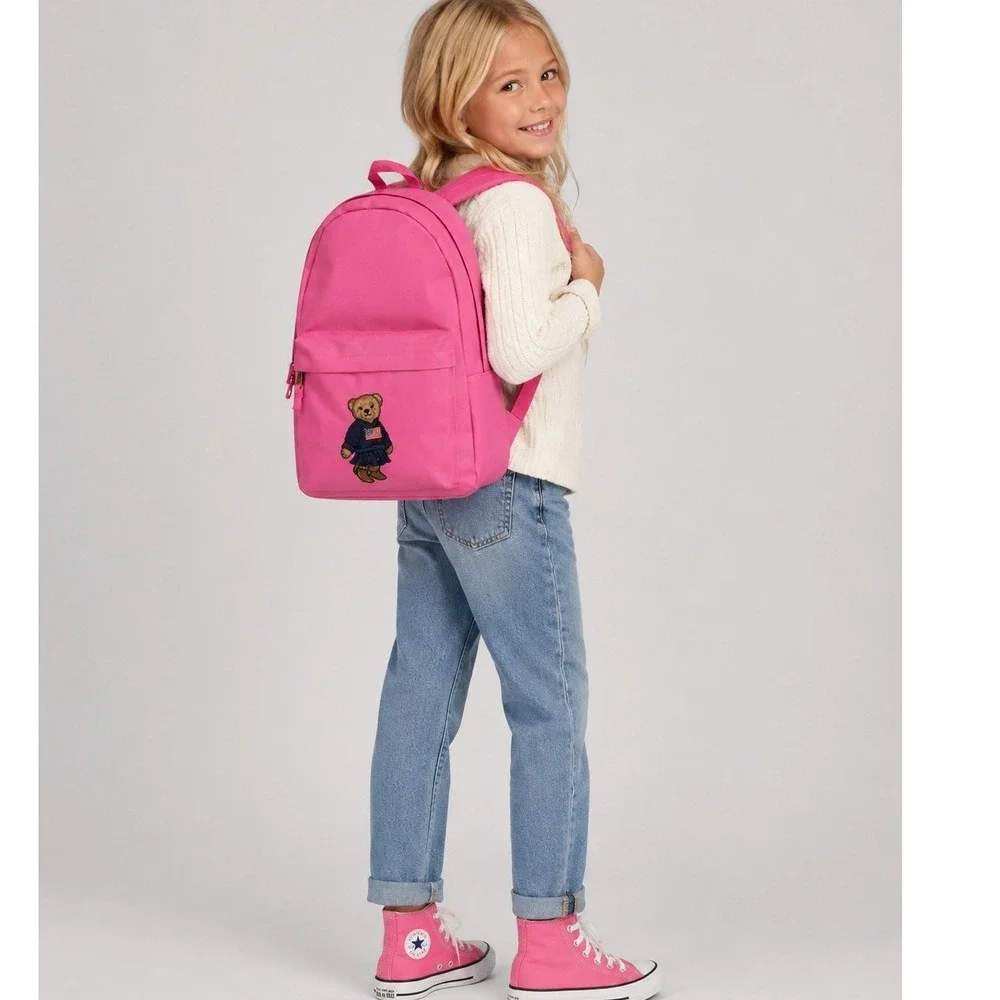 Polo Ralph Lauren Pink Polo Bear Canvas Backpack Kids School Bag